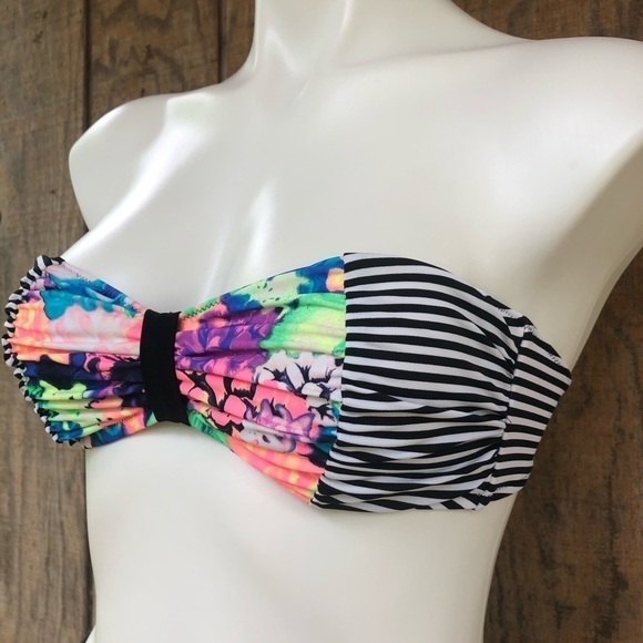 Vs Floral Striped Bandeau Bikini Top Small - Picture 3 of 7